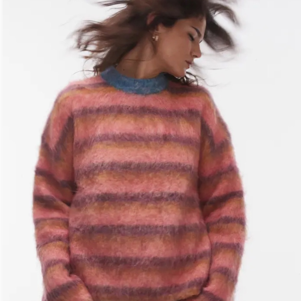 Topshop Pink and Blue Crew Neck Sweater